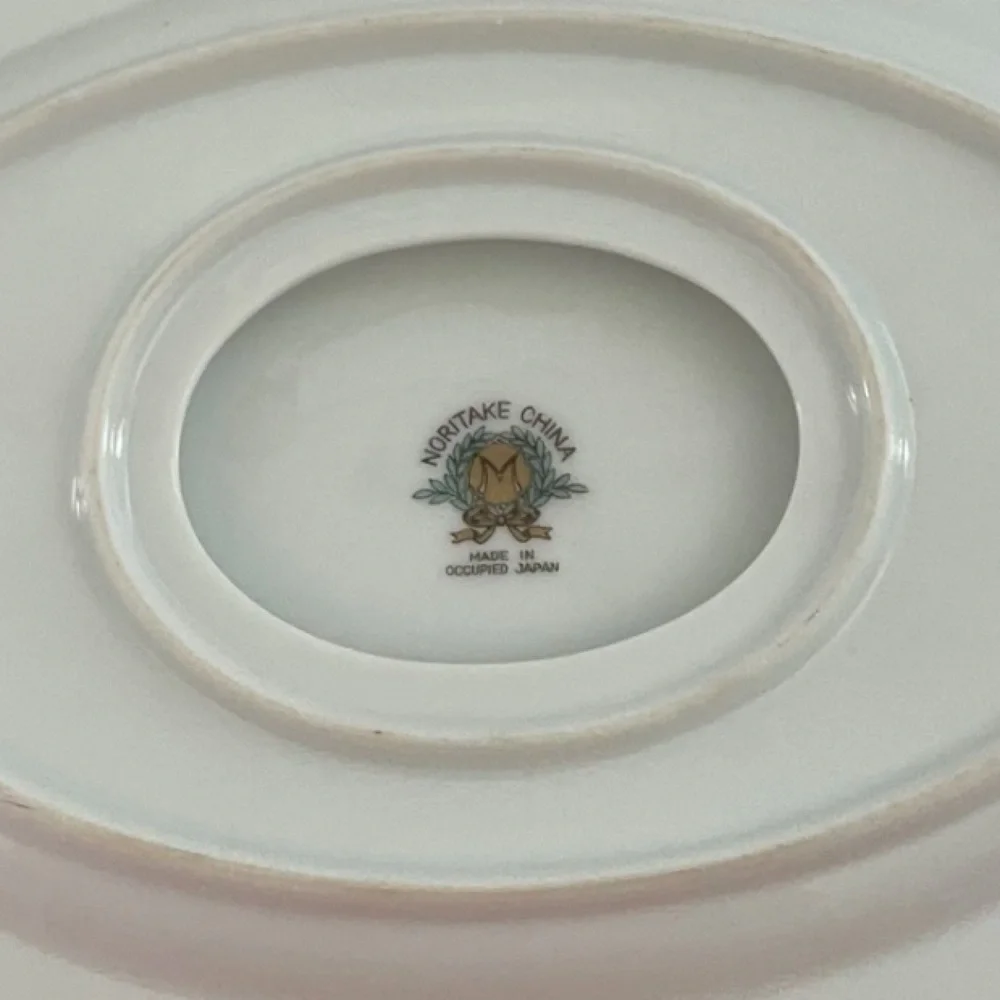Noritake Lynbrook Made in Occupied Japan Cream & Gold Floral Gravy Boat w/ plate